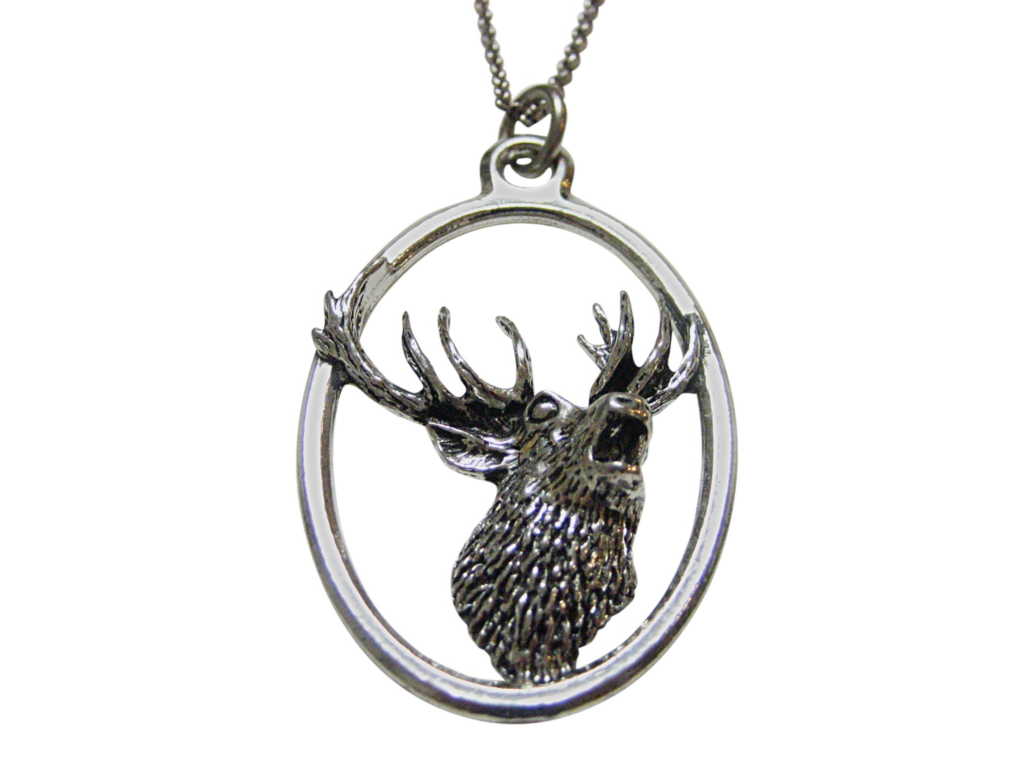 Red Stag Deer Head Large Oval Pendant Necklace