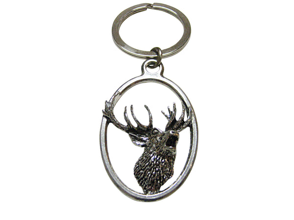 Red Stag Deer Head Oval Key Chain