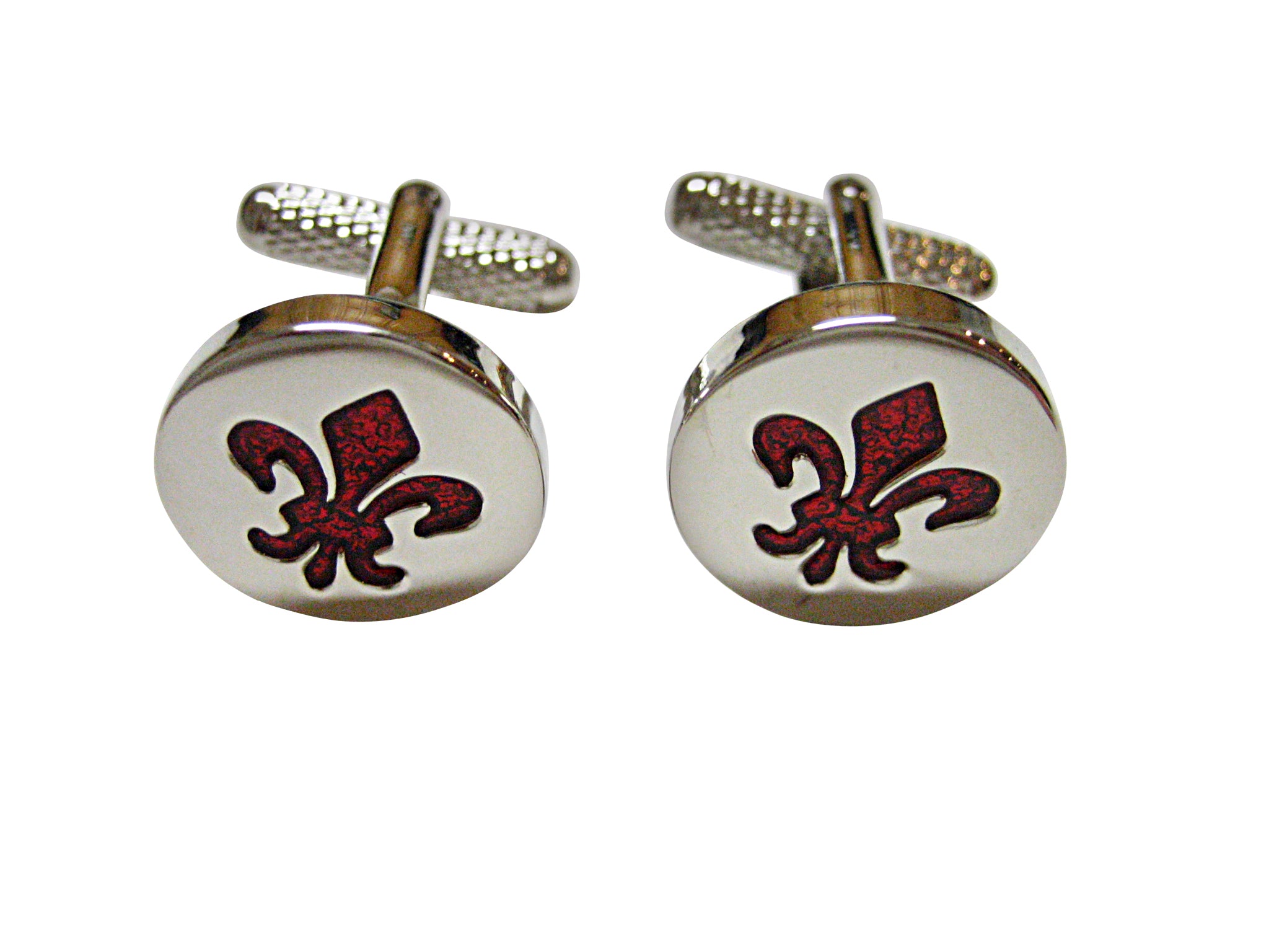Red and Silver Fleur de Lys Cufflinks
