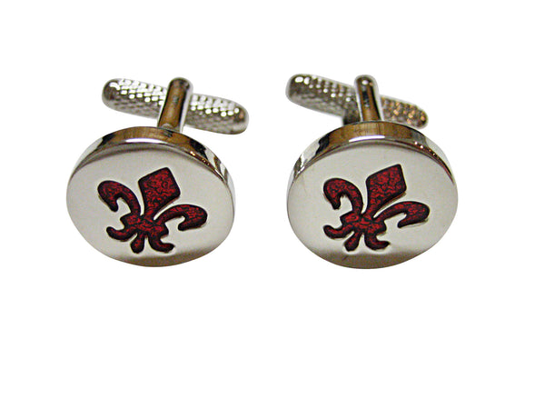 Red and Silver Toned Fleur de Lys Cufflinks