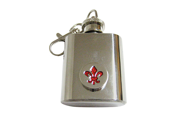 Red and Silver Toned Fleur de Lys 1 Oz. Stainless Steel Key Chain Flask