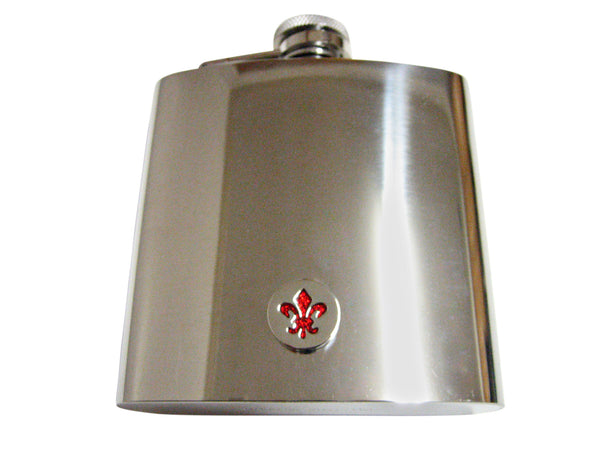 Red and Silver Fleur de Lys 6 Oz. Stainless Steel Flask
