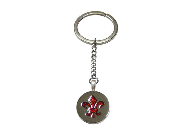 Red and Silver Fleur de Lys Pendant Keychain