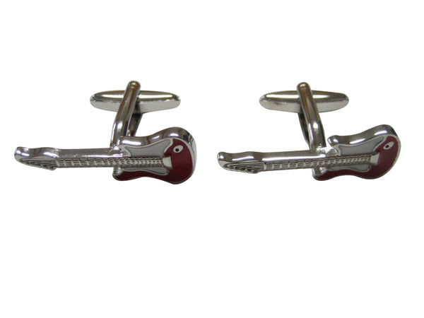 Red and Silver Toned Electric Guitar Cufflinks