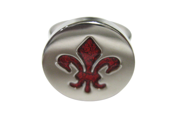 Red and Silver Toned Fleur de Lys Adjustable Size Fashion Ring