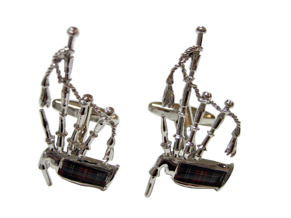 Red and Silver Toned Scottish Bag Pipes Music Instrument Cufflinks
