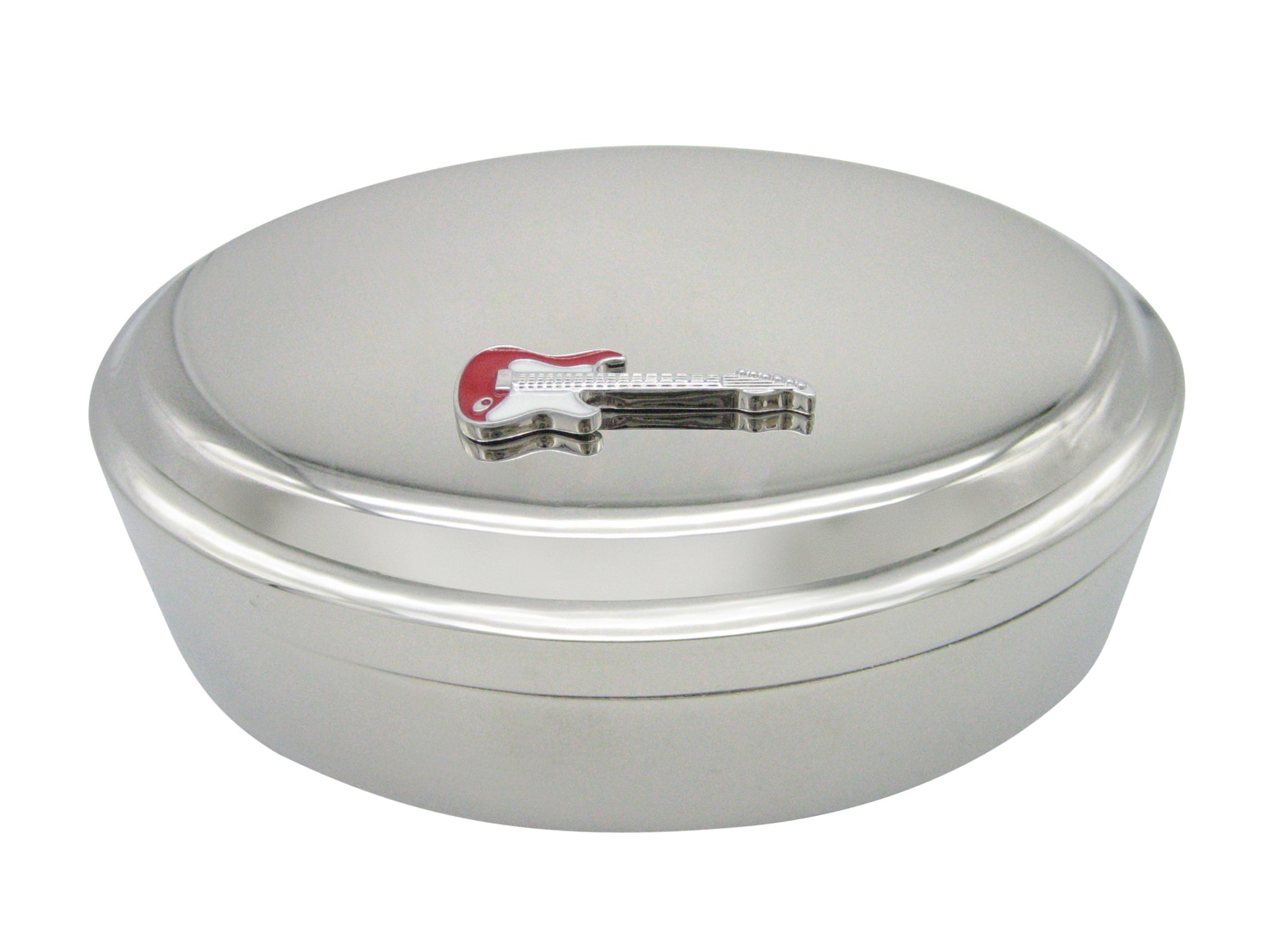 Red and White Toned Rocker Guitar Pendant Oval Trinket Jewelry Box