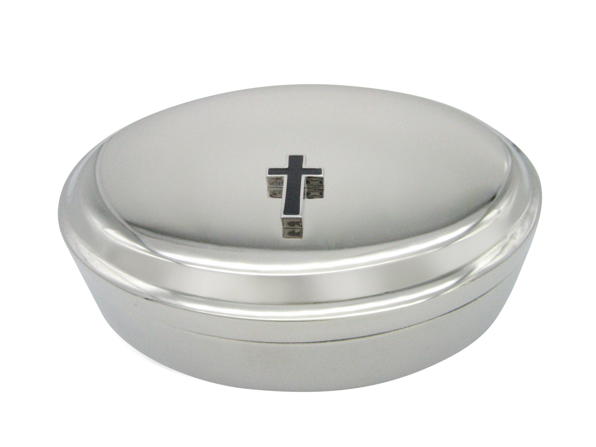 Religious Black Cross Pendant Oval Trinket Jewelry Box