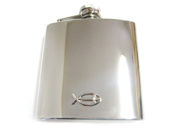6 Oz. Stainless Steel Flask with Religious Ichthys Fish Pendant