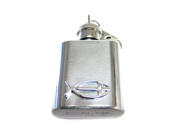1 Oz. Stainless Steel Key Chain Flask with Religious Ichthys Fish Pendant