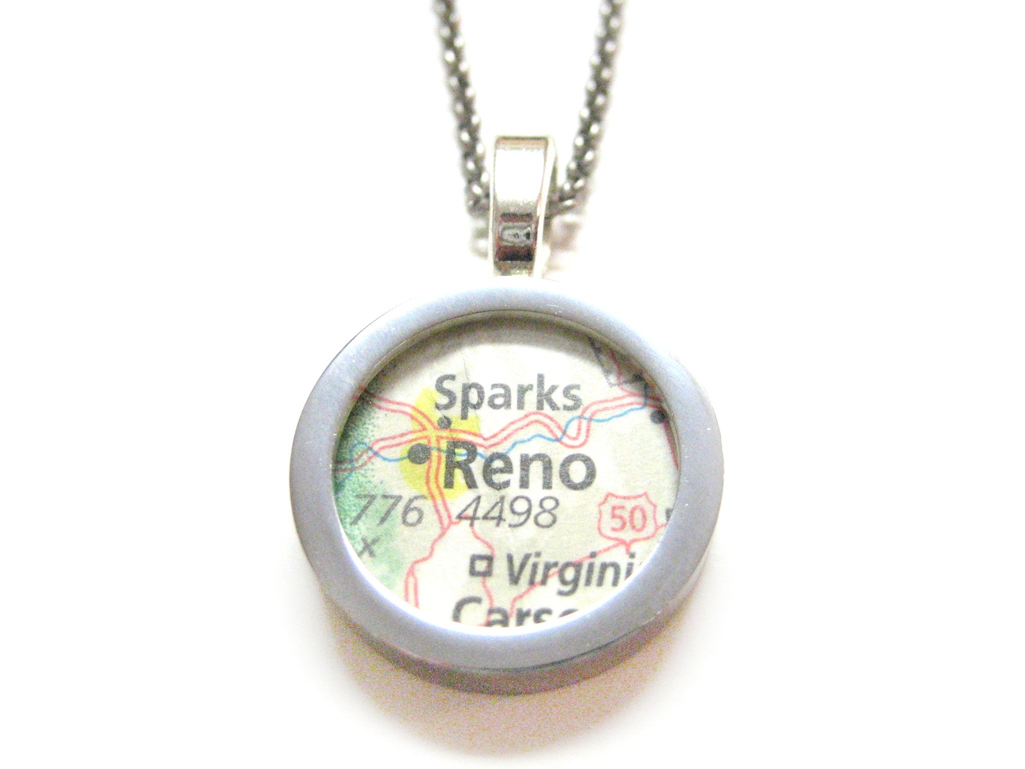 Reno Nevada Map Pendant Necklace