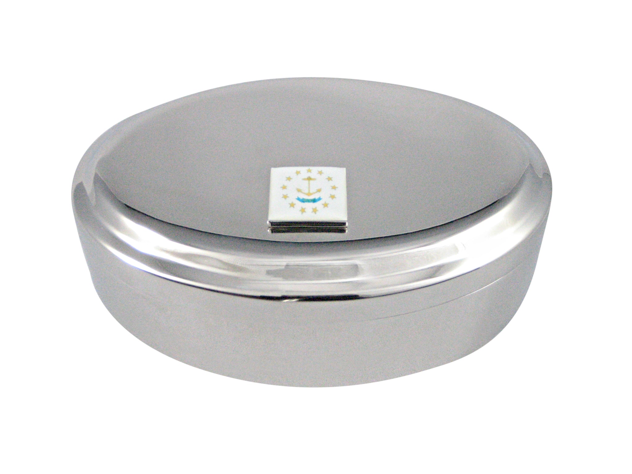 Rhode Island State Flag Pendant Oval Trinket Jewelry Box