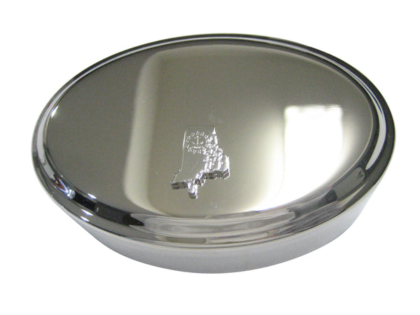 Rhode Island State Map Shape and Flag Design Oval Trinket Jewelry Box