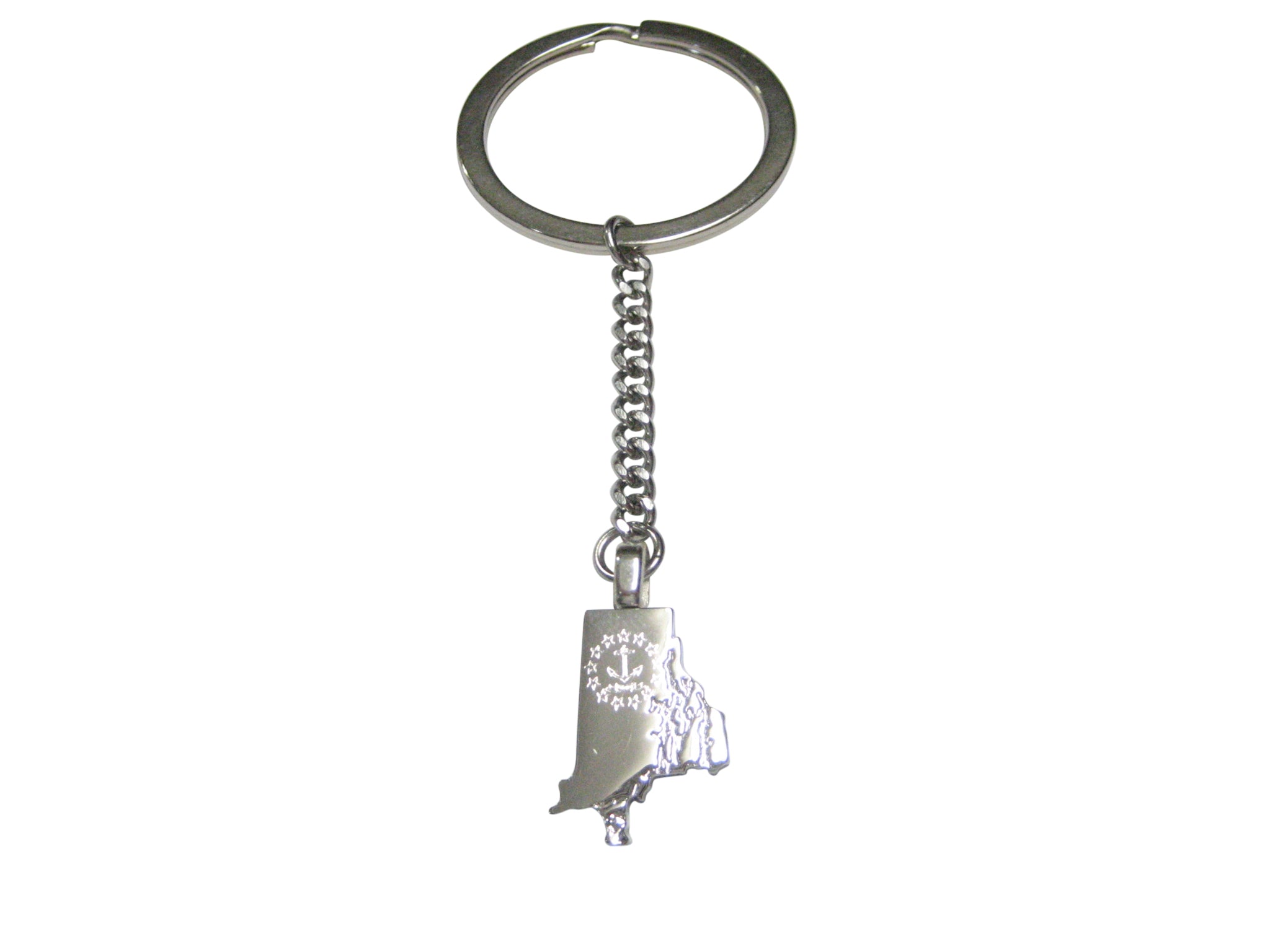 Rhode Island State Map Shape and Flag Design Pendant Keychain