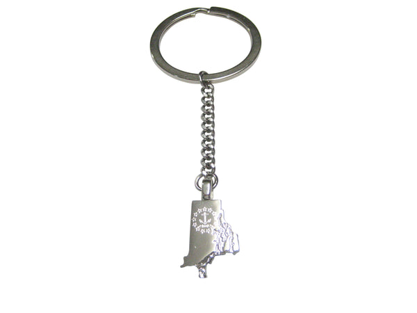 Rhode Island State Map Shape and Flag Design Pendant Keychain