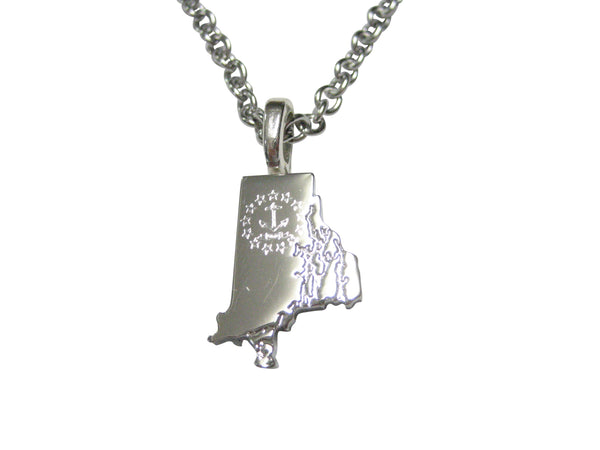 Rhode Island State Map Shape and Flag Design Pendant Necklace