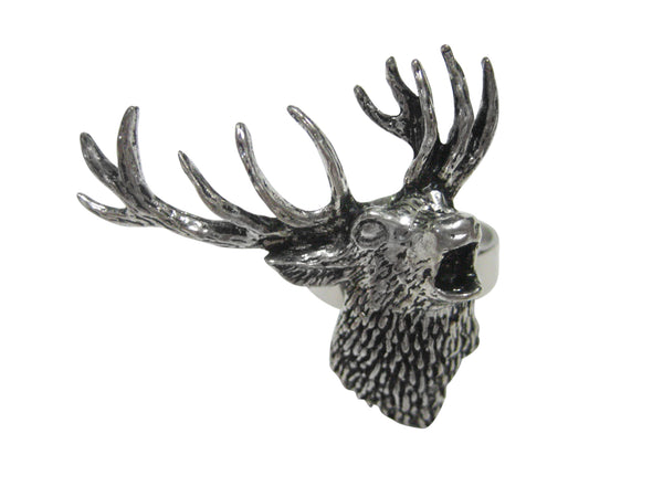 Right Facing Red Stag Deer Head Adjustable Size Fashion Ring