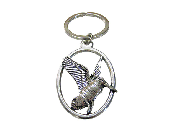 Right Facing Woodcock Bird Oval Pendant Keychain