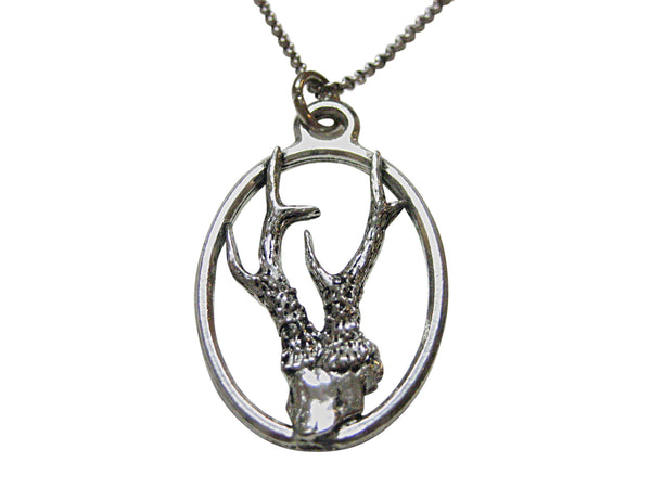 Roe Buck Deer Antler Large Oval Pendant Necklace