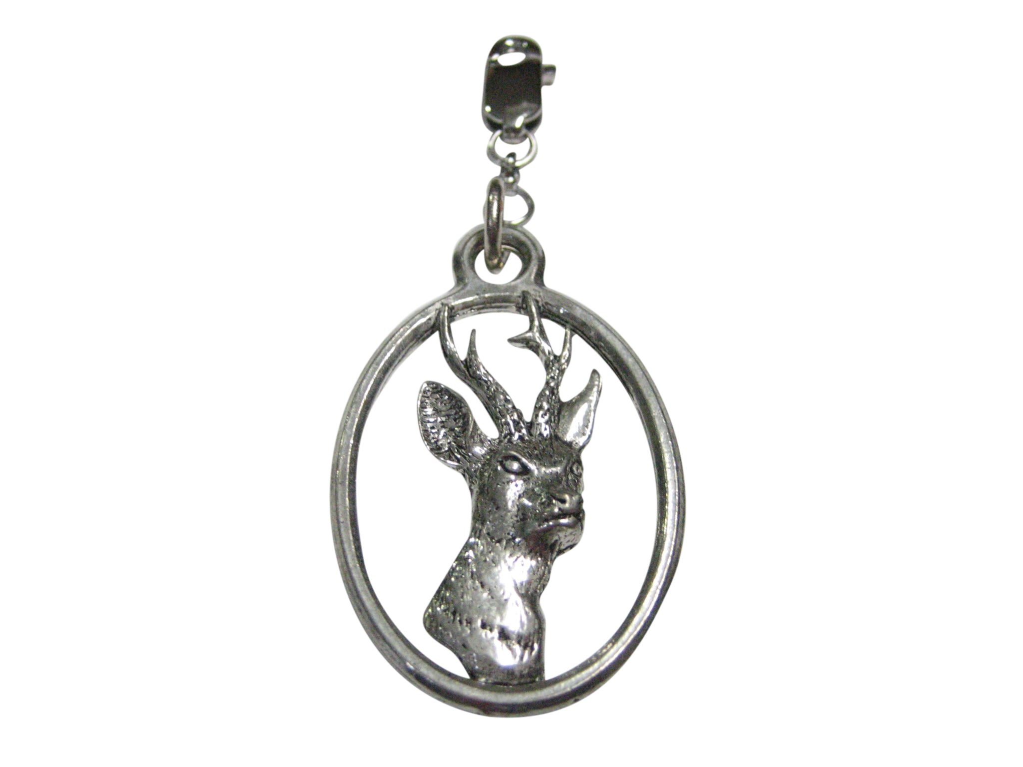 Roe Buck Deer Head Large Oval Pendant Zipper Pull Charm