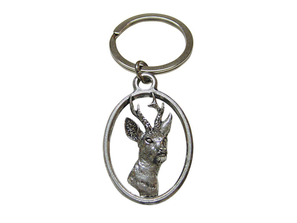 Roe Buck Deer Head Oval Key Chain