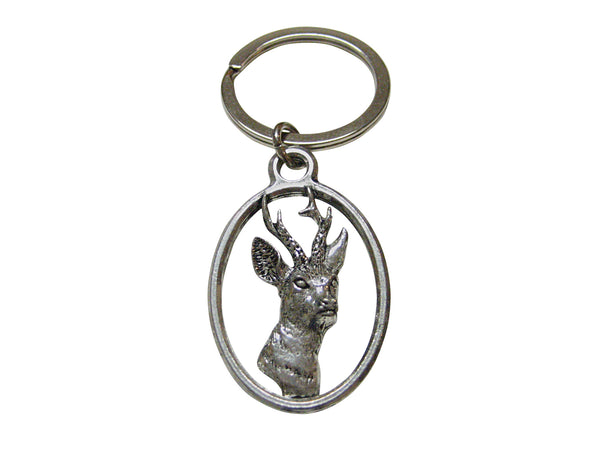 Roe Buck Deer Head Oval Key Chain