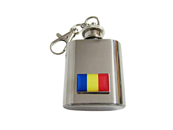 Romania Flag Pendant 1 Oz. Stainless Steel Key Chain Flask
