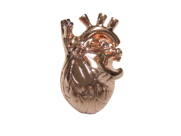 Rose Gold Toned Large Anatomical Heart Adjustable Size Fashion Ring