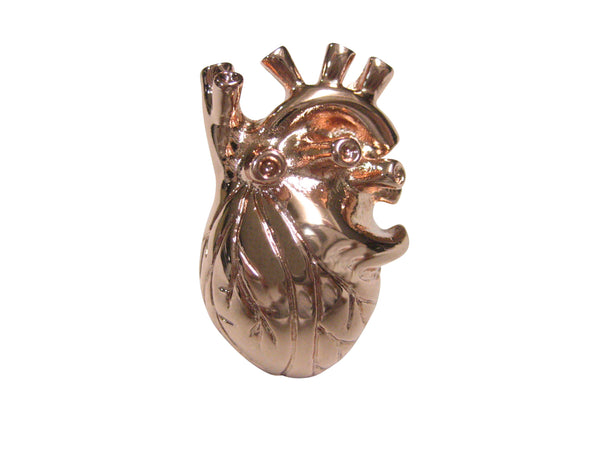 Rose Gold Toned Large Anatomical Heart Adjustable Size Fashion Ring