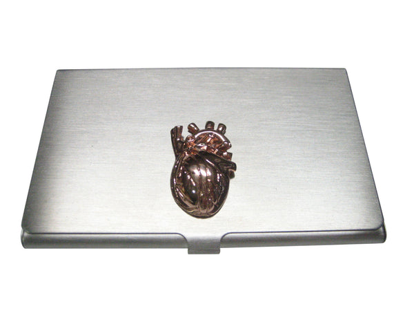 Rose Gold Toned Large Anatomical Heart Business Card Holder