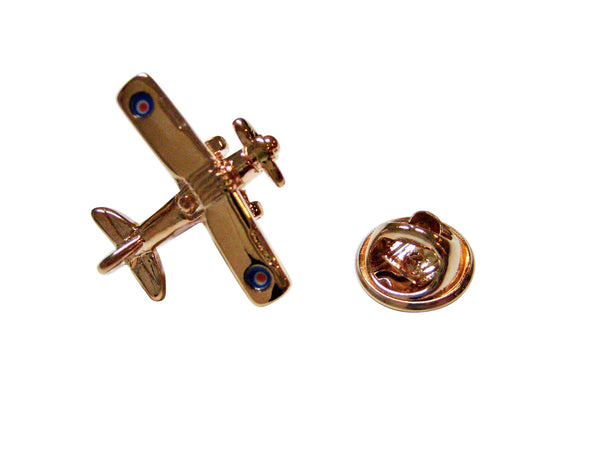 Rose Gold Toned Retro War Biplane Lapel Pin