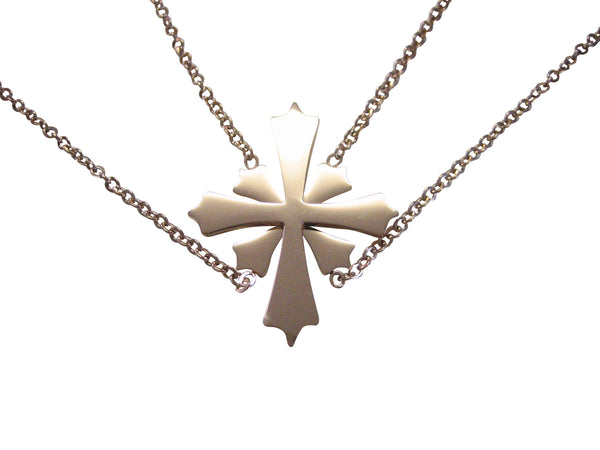 Rose Gold Toned Double Chain Cross Pendant Necklace