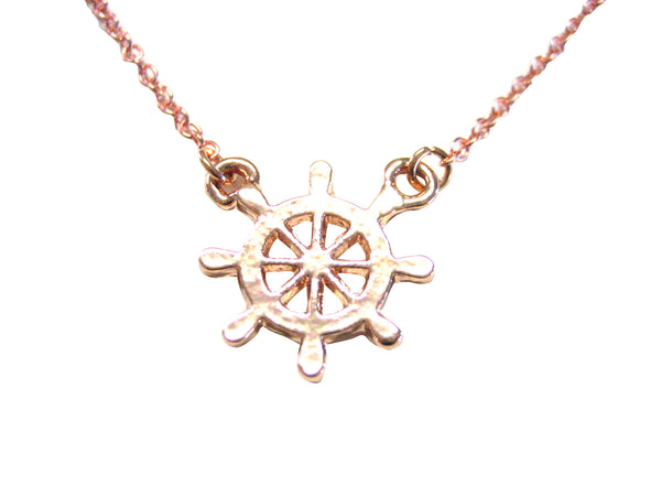 Rose Gold Toned Nautical Ship Helm Pendant Necklace