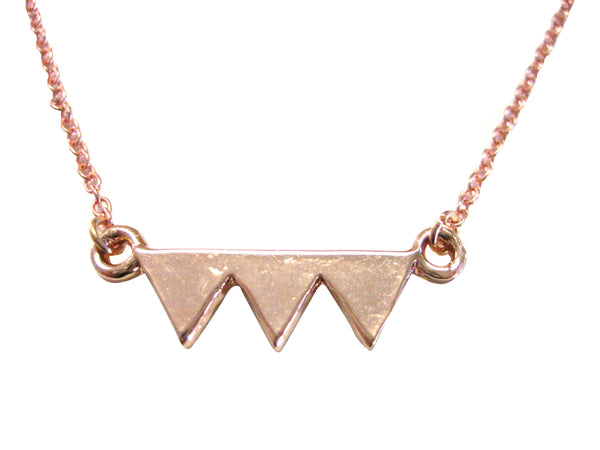 Rose Gold Toned Geometric Three Triangle Design Pendant Necklace