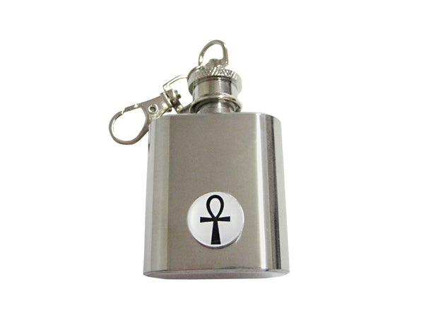 Round Ankh Cross Pendant 1 Oz. Stainless Steel Key Chain Flask