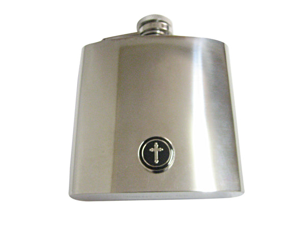 Round Black Religious Cross 6 Oz. Stainless Steel Flask