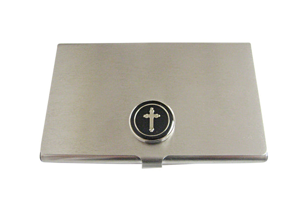 Round Black Religious Cross Business Card Holder