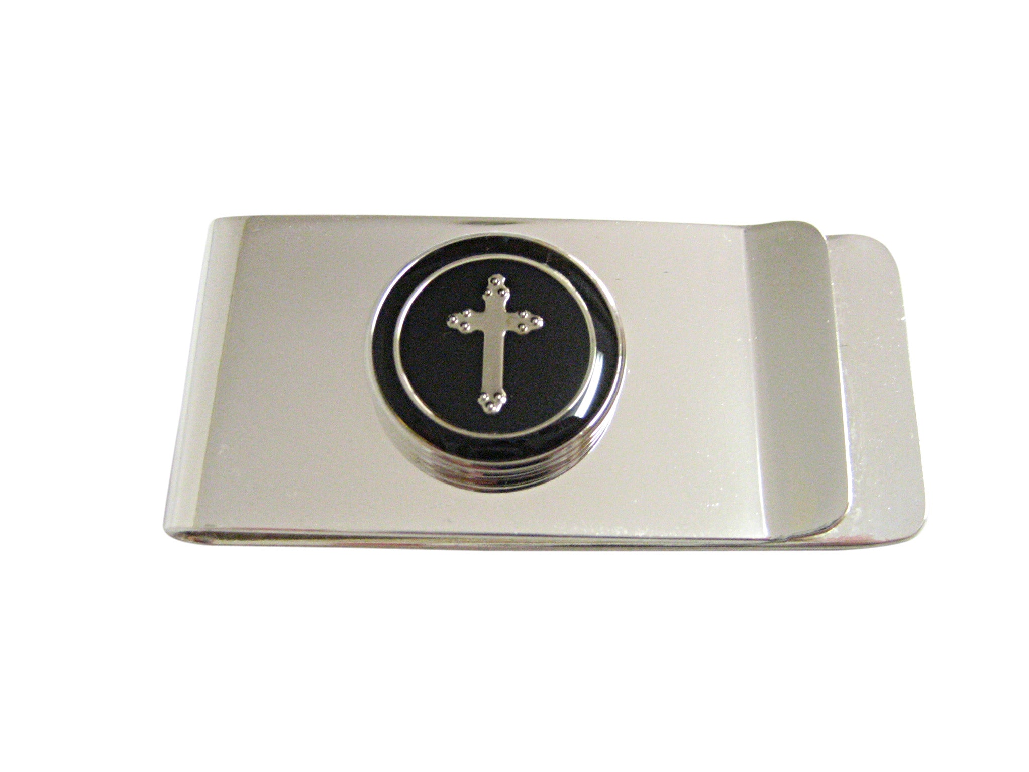 Round Black Religious Cross Money Clip