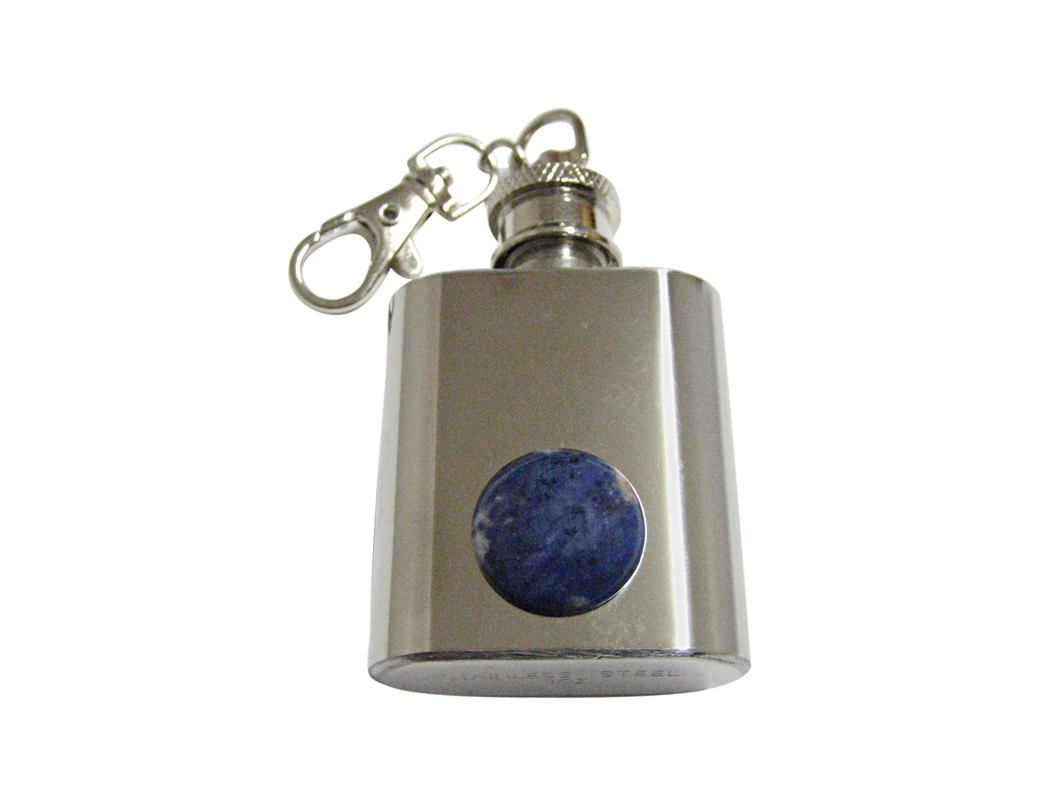 Round Blue Sodalite 1 Oz. Stainless Steel Key Chain Flask