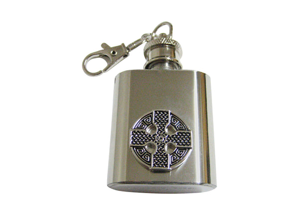 Round Celtic Cross Design 1 Oz. Stainless Steel Key Chain Flask