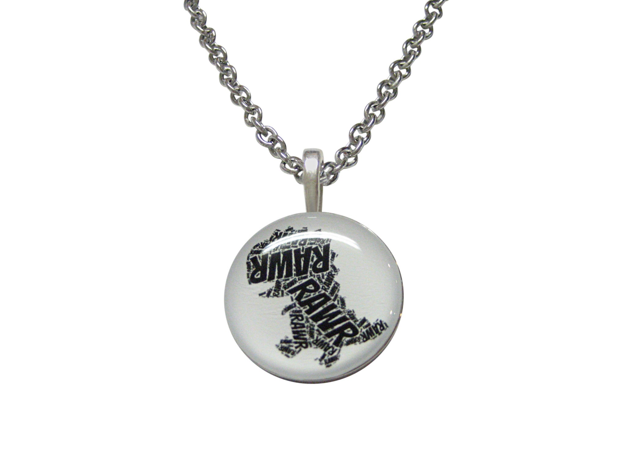 Round Fun T Rex Dinosaur Pendant Necklace