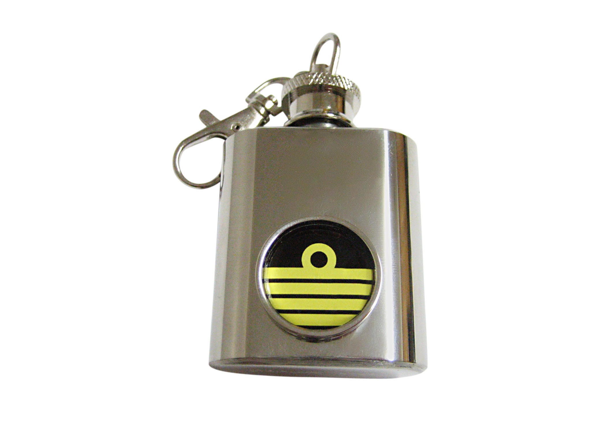 Round Nautical Captain Rank 1 Oz. Stainless Steel Key Chain Flask