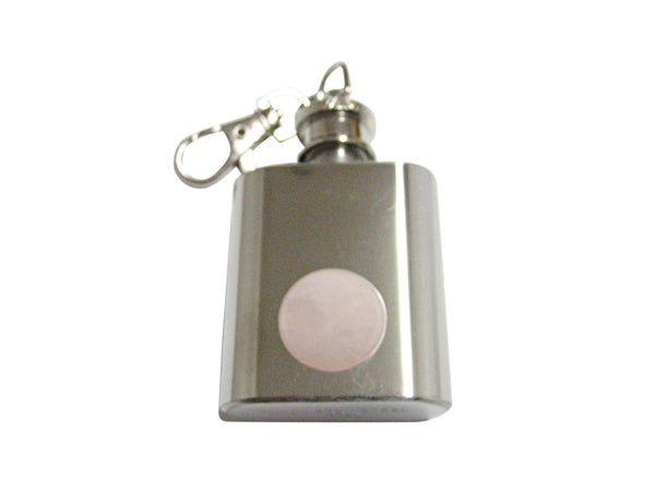 Round Rose Quartz Gemstone Pendant 1 Oz. Stainless Steel Key Chain Flask
