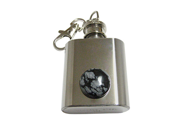 Round Snowflake Obsidian 1 Oz. Stainless Steel Key Chain Flask