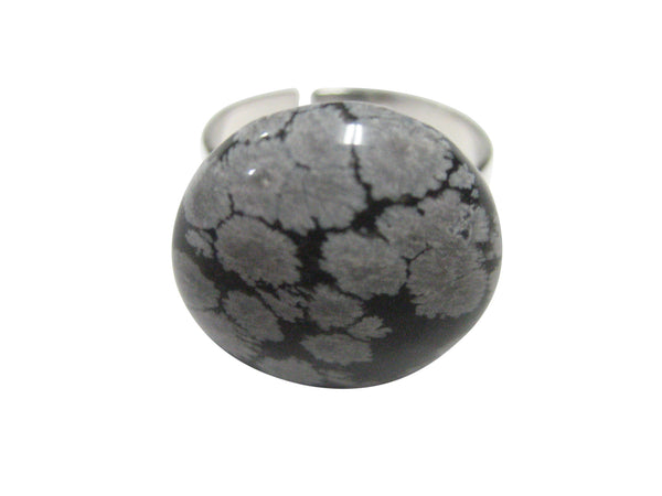 Round Snowflake Obsidian Adjustable Size Fashion Ring