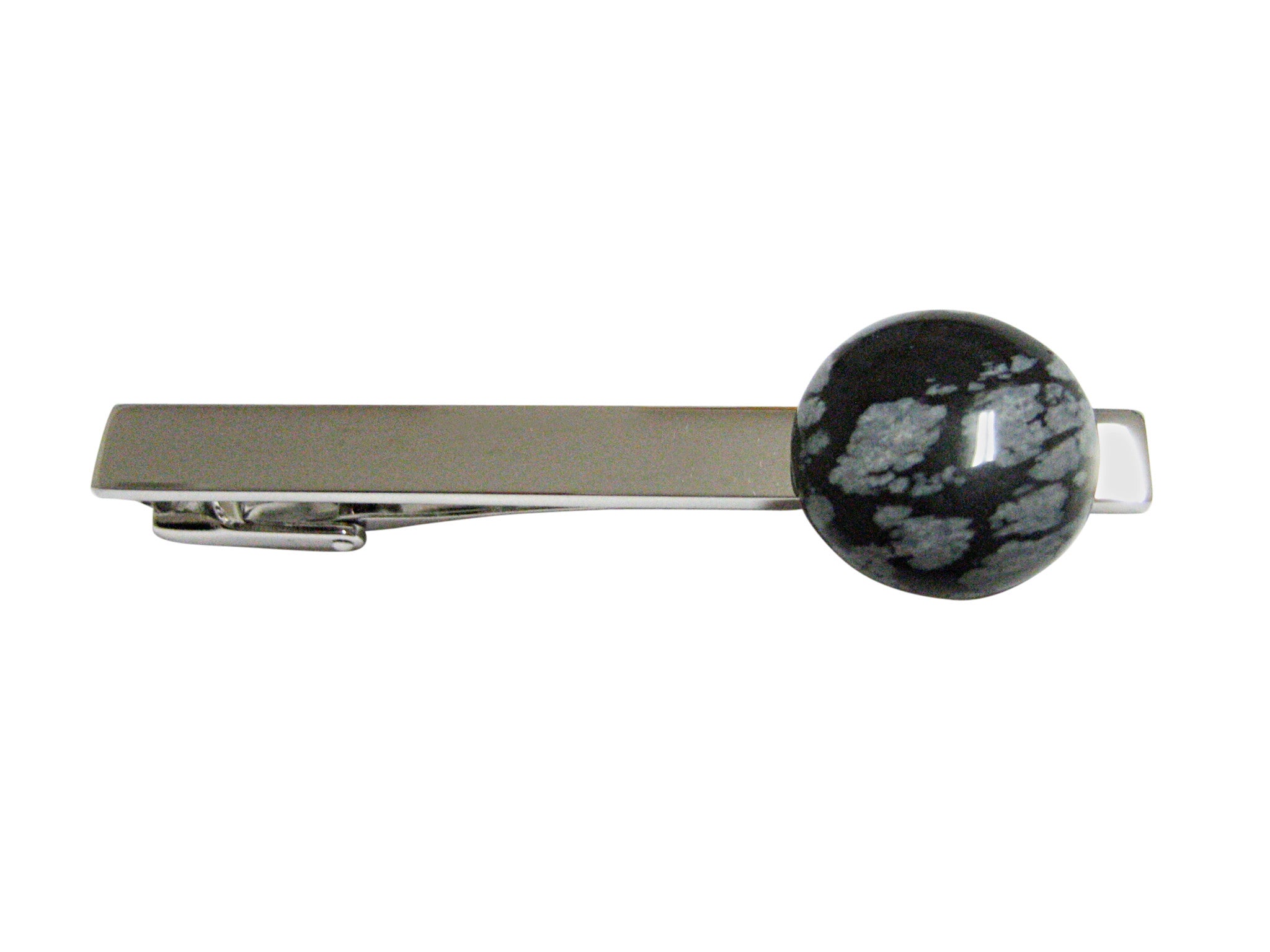Round Snowflake Obsidian Pendant Tie Clip