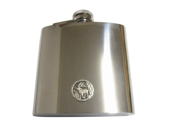 Round Stag Deer Pendant 6 Oz. Stainless Steel Flask