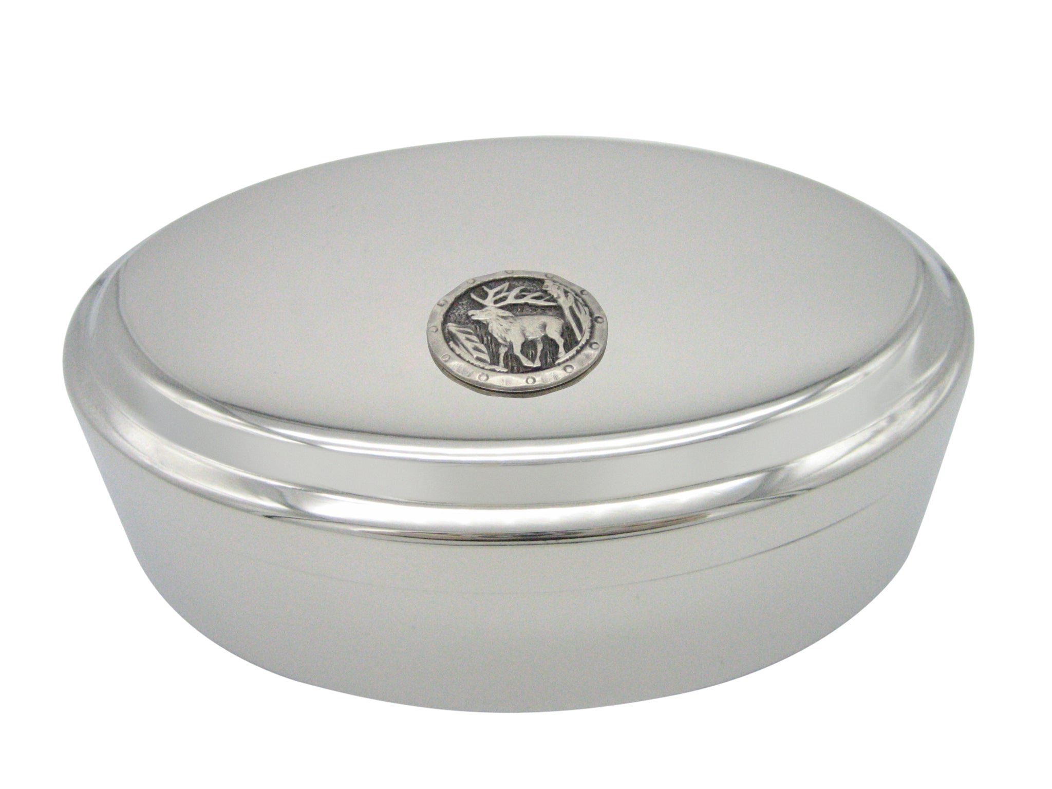 Round Stag Deer Pendant Oval Trinket Jewelry Box