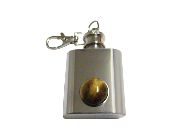 Round Tigers Eye 1 Oz. Stainless Steel Key Chain Flask