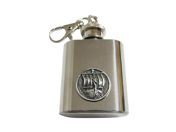 Round Viking Boat 1 Oz. Stainless Steel Key Chain Flask